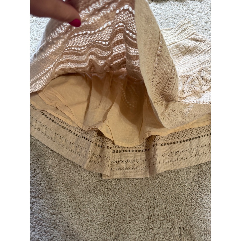Aerie Crochet Matching Set Beige Crop Top Tiered Ruffle Mini Skirt Small Boho - Picture 3 of 9